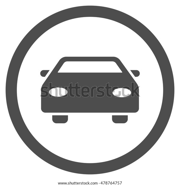 Car vector rounded\
icon. Image style is a flat icon symbol inside a circle, gray\
color, white background.
