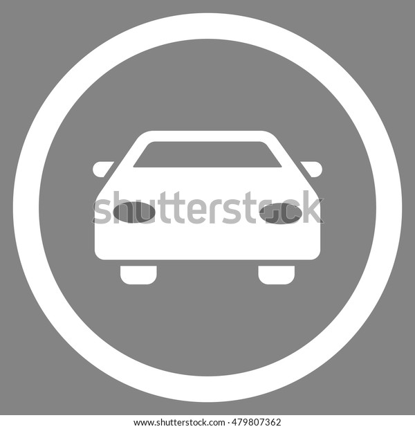 Car vector rounded\
icon. Image style is a flat icon symbol inside a circle, white\
color, gray background.