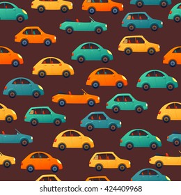 Car vector seamless pattern. Endless pattern with colorful little cars