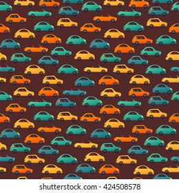 Car vector seamless pattern. endless pattern with colorful little cars