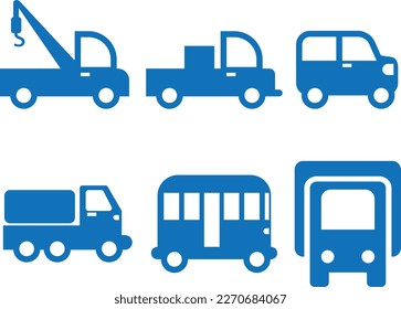 Car vector set, vehicles icon set blue vector
