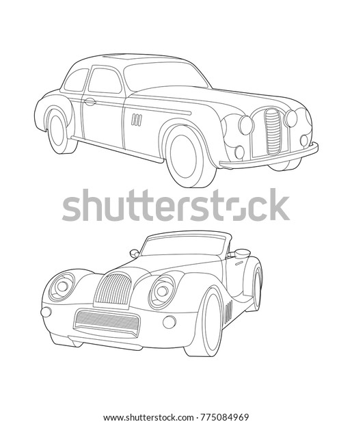 Car vector, car\
set, Vintage car, Technology concept, Line art, Luxury life, Old\
school, Vector\
illustration