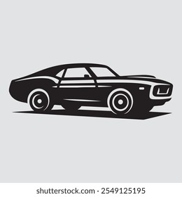 Car vector silhouette logo type Minimalist Style. Suitable for  logos and tee shirt design. Classic Muscle Car silhouette vector isolated white background.