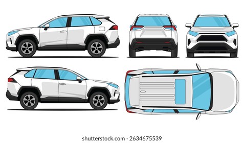 Car Vector SUV Rav4 - Mockup car vector for branding on isolated white background. Side, Front, Rear, Top Views