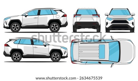 Car Vector SUV Rav4 - Mockup car vector for branding on isolated white background. Side, Front, Rear, Top Views