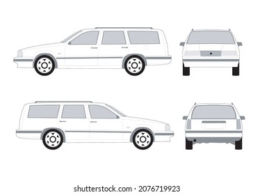 Car vector template for car branding and advertising. Isolated car set on white background. easy editing and recolor. View from side, front, back.