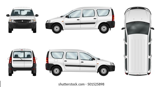 Car vector template. Isolated delivery wagon on white background. All elements in groups on separate layers.