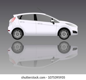 Car vector template on grey background. Hatchback isolated. All elements in groups on separate layers. The ability to easily change the color. Vector illustration. Realistic car model template for web