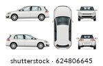 Car vector template on white background. Hatchback isolated. All layers and groups well organized for easy editing and recolor. View from side, front, back, top.