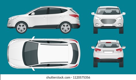 Car vector template on white background. Compact crossover, SUV, 5-door station wagon car. Template vector isolated. View front, rear, side, top.