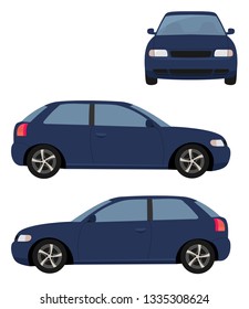 Car vector template on white background. hatchback car isolated. Vehicle branding mockup. Side, front view. Vector illustration on white background
