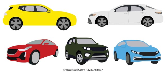 Car vector template on white background. Taxis and minivans, cabriolets and pickups. Urban, city car and vehicle transport vector flat icons. All elements of the group are on separate layers.