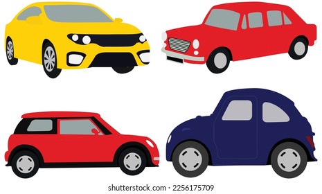 Plantilla de vector de coche sobre fondo blanco. Taxis y minivans, cabriolets y encurtidos. Iconos planos de los vectores de transporte urbano, urbano y de vehículos. Todos los elementos del grupo están en capas separadas.