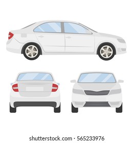 Plantilla vectorial de automóvil en fondo blanco. Sedan de negocios aislado. estilo blanco sedán plano.