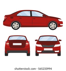 Car vector template on white background. Business sedan isolated. red sedan flat style.