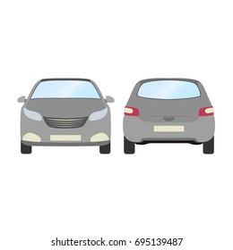 Car vector template on white background. Business hatchback isolated. grey hatchback flat style.front and back view.