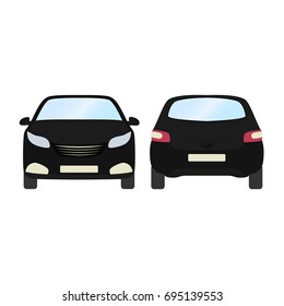 Car vector template on white background. Business hatchback isolated. black hatchback flat style.front and back view.