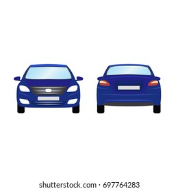 Car vector template on white background. Business sedan isolated. blue sedan flat style. side back front view