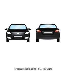 Car vector template on white background. Business sedan isolated. black sedan flat style. side back front view