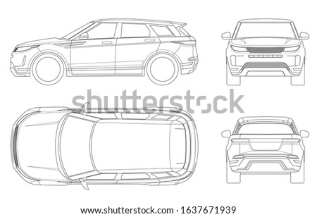 Car vector template on white background. Compact crossover, SUV, 5-door station wagon on outline. Template vector isolated. View front, rear, side, top.