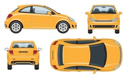 Car Vector Template With Simple Colors Without Gradients And Effects. View From Side, Front, Back, And Top