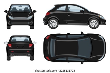 Car vector template with simple colors without gradients and effects. View from side, front, back, and top