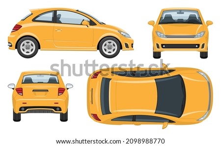 Car vector template with simple colors without gradients and effects. View from side, front, back, and top