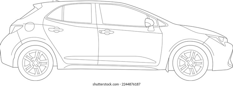 Car Vector Template Wireframe. Hatchback Blueprint. Blank Hatchback Vehicle Template Side View