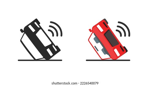 Sistema de detección de accidentes de vehículos de coche de alerta de accidentes de vehículos de coche vector o auto automático de señal de seguridad llamada alarma de choque detector de choque para el gráfico de automóviles para el diseño del tablero de mandos ui pictograma