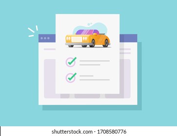 Car Or Vehicle Auto Insurance Online Policy Document Checklist On Website Or Internet Automobile Loan Finance Agreement Check List Vector Flat Cartoon Illustration, Idea Of Web Coverage Contract Icon