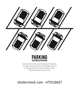 car vehicle auto parking zone park space road sign street icon. black white and isolated design. Vector illustration