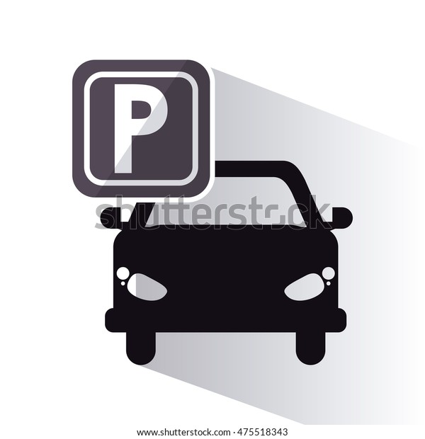 car\
vehicle auto parking zone park space road sign street icon. black\
white and isolated design. Vector\
illustration