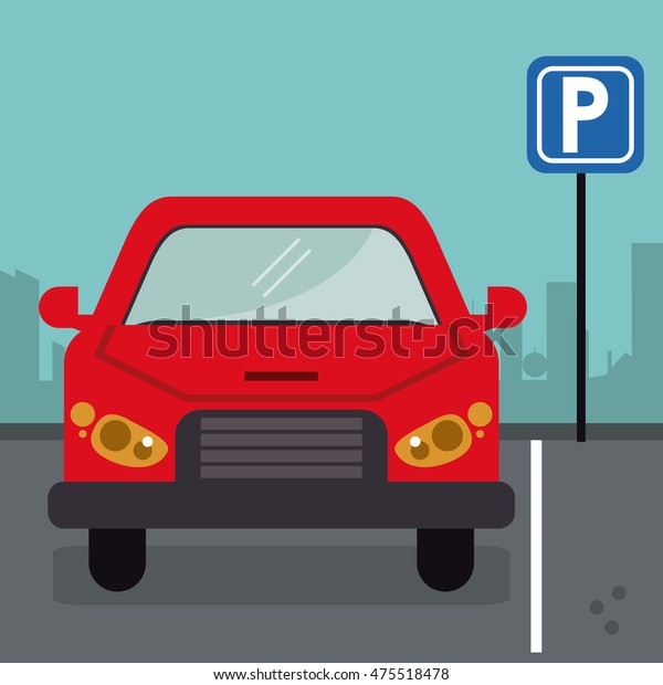 car vehicle\
auto parking zone park space road sign street city icon. Colorful\
and flat design. Vector\
illustration