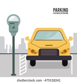 car vehicle auto payment machine parking zone park space road sign street icon. Colorful and flat design. Vector illustration