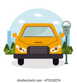 car vehicle auto payment machine parking zone park space road sign street icon. Colorful and flat design. Vector illustration