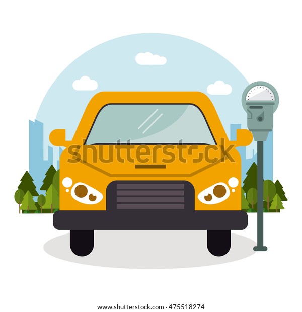 car vehicle auto payment machine parking\
zone park space road sign street icon. Colorful and flat design.\
Vector illustration