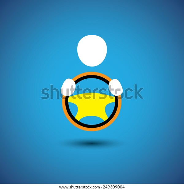 car, vehicle or automobile driver icon or symbol-\
vector graphic. this shows a cabbie icon with his hand holding the\
steering wheel