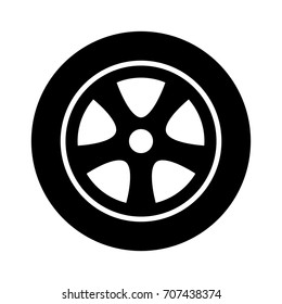 Car, vehicle or automobile tire alloy wheel with rim flat vector icon for apps and websites