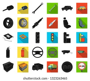 Car, vehicle black,flat icons in set collection for design. Car and equipment vector symbol stock web illustration.