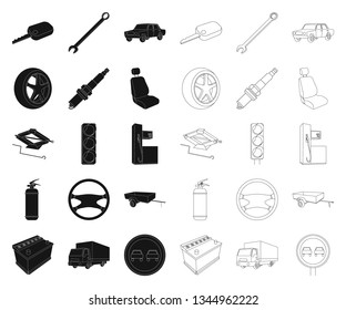 Car, vehicle black,outline icons in set collection for design. Car and equipment vector symbol stock web illustration.