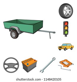 Car, vehicle cartoon icons in set collection for design. Car and equipment vector symbol stock web illustration.