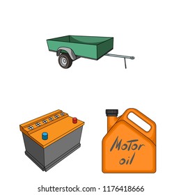 Car, vehicle cartoon icons in set collection for design. Car and equipment vector symbol stock web illustration.