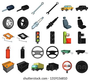 Car, vehicle cartoon,black icons in set collection for design. Car and equipment vector symbol stock web illustration.
