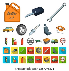 Car, vehicle cartoon,flat icons in set collection for design. Car and equipment vector symbol stock web illustration.