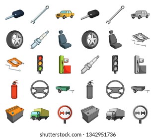 Car, vehicle cartoon,mono icons in set collection for design. Car and equipment vector symbol stock web illustration.