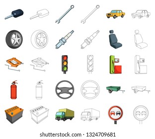 Car, vehicle cartoon,outline icons in set collection for design. Car and equipment vector symbol stock web illustration.