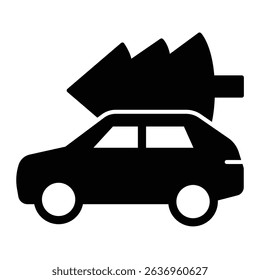Car vehicle and fir tree solid icon, merry christmas concept. Vector graphics. Automobile, christmas tree transportation sign on white background, style mobile or design