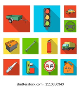 Car, vehicle flat icons in set collection for design. Car and equipment vector symbol stock web illustration.