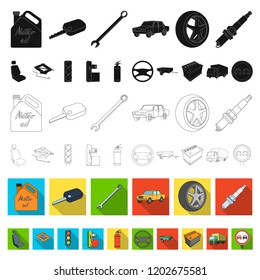 Car, vehicle flat icons in set collection for design. Car and equipment vector symbol stock web illustration.