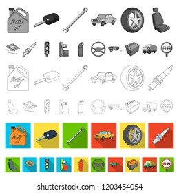 Car, vehicle flat icons in set collection for design. Car and equipment vector symbol stock web illustration.